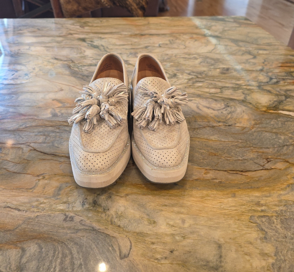 Grey Tassel Suede Loafers